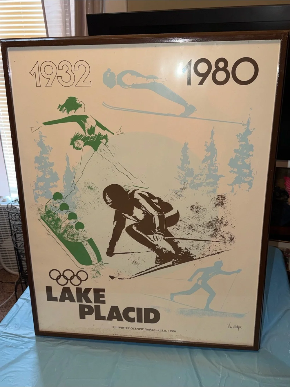 Lake Placid Ski Poster Wall Art - Green, Blue & Black